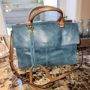 Tignanello Italia Leather Convertible Satchel Handbag - Carson, Navy